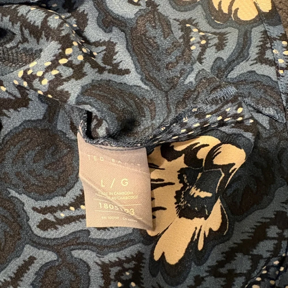 Ted Baker Navy Blue Floral Long-Sleeve Blouse with Keyhole Neckline - Picture 8 of 8